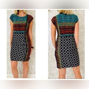 Luxology Multi Pattern Dress with Faux Leather Trim Size 4 Mixed Media Print